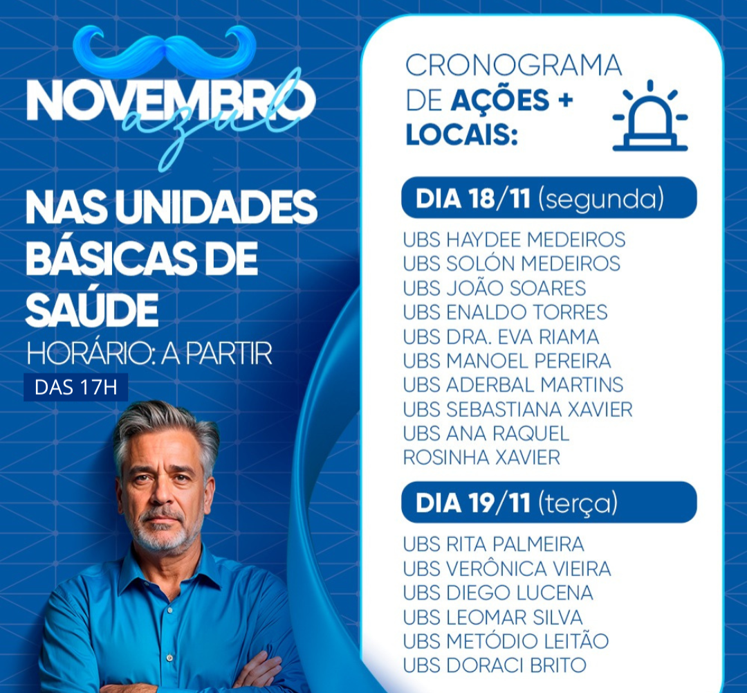 Novembro Azul ter atendimentos noturnos em Patos a partir de hoje, dia 18/11