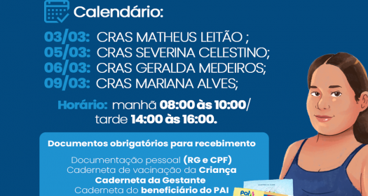 Prefeitura de Patos divulga calend�rio de entregas do Cart�o do PAI