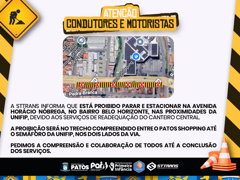 STTRANS orienta sobre proibi��o de parada e estacionamento na Avenida Hor�cio N�brega durante obras de readequa��o